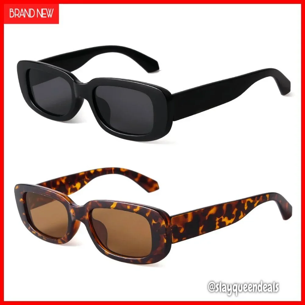Retro Rectangle Sunglasses UV400 Protection Narrow Square Frame Driving